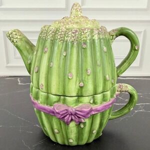 VTG Certified International Peggy Jo Ackley Tea for One Asparagus Teapot Cup Set
